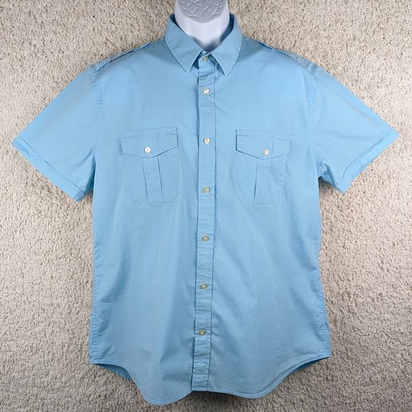 Express* Men's Short Sleeve Button Down Curved Hem Double Pockets Shirt~ Size XL - Picture 1 of 11